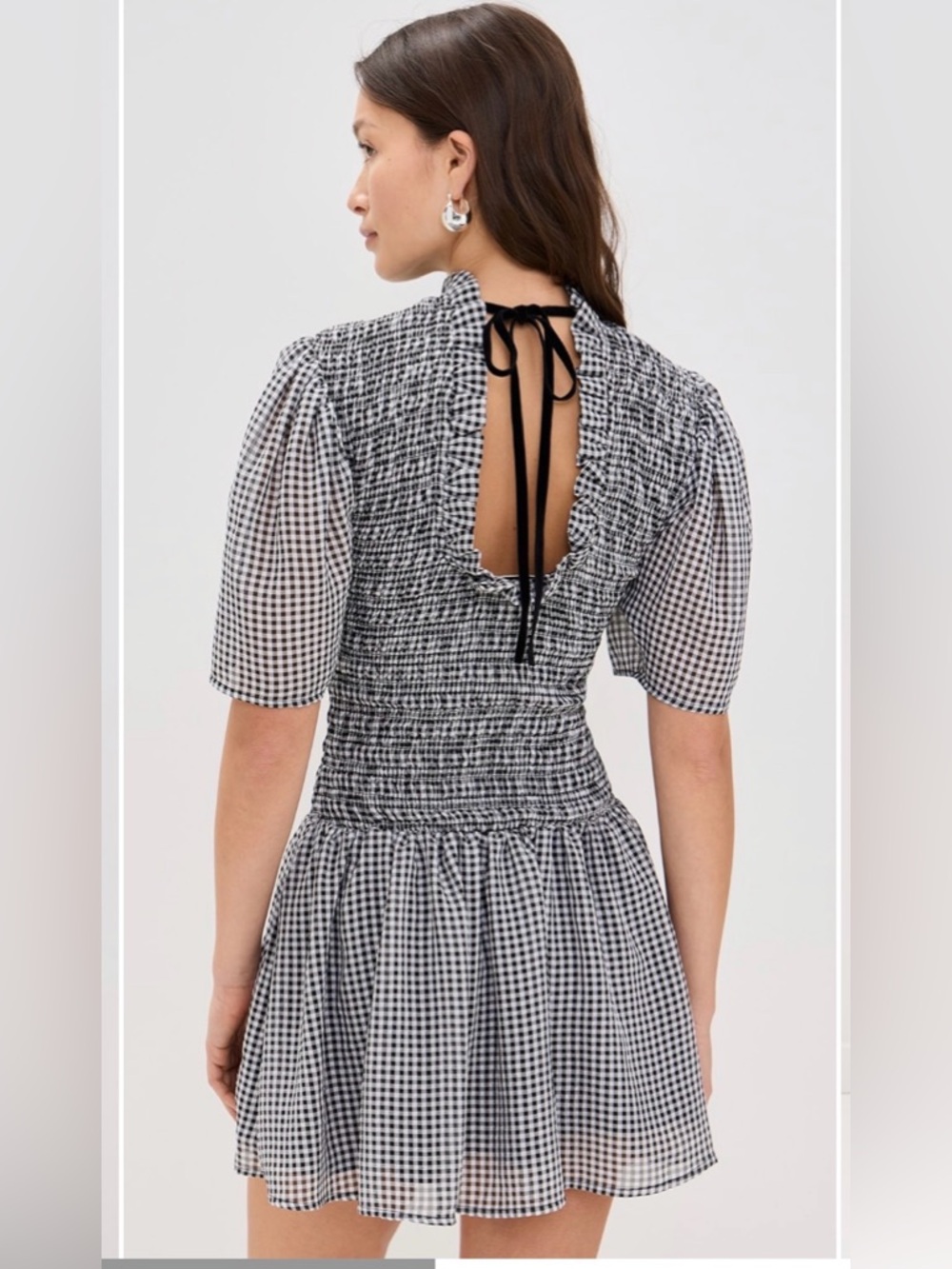 Ganni Gingham Smocked Mini Dress - Picture 2 of 6